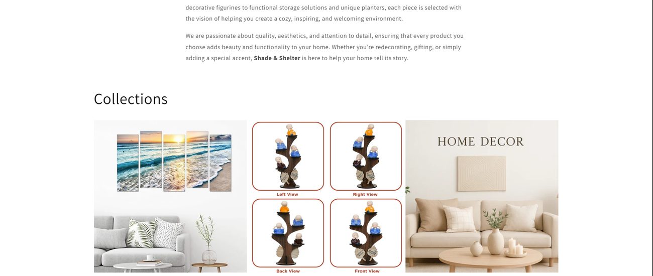 About / Collections — brand story tiles